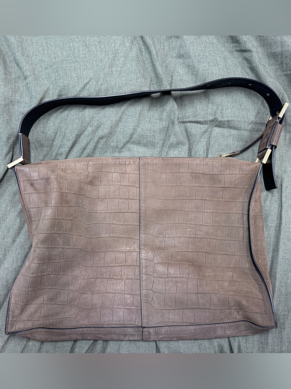 All Saints Croc-Embossed Leather Shoulder Bag, Matte Taupe